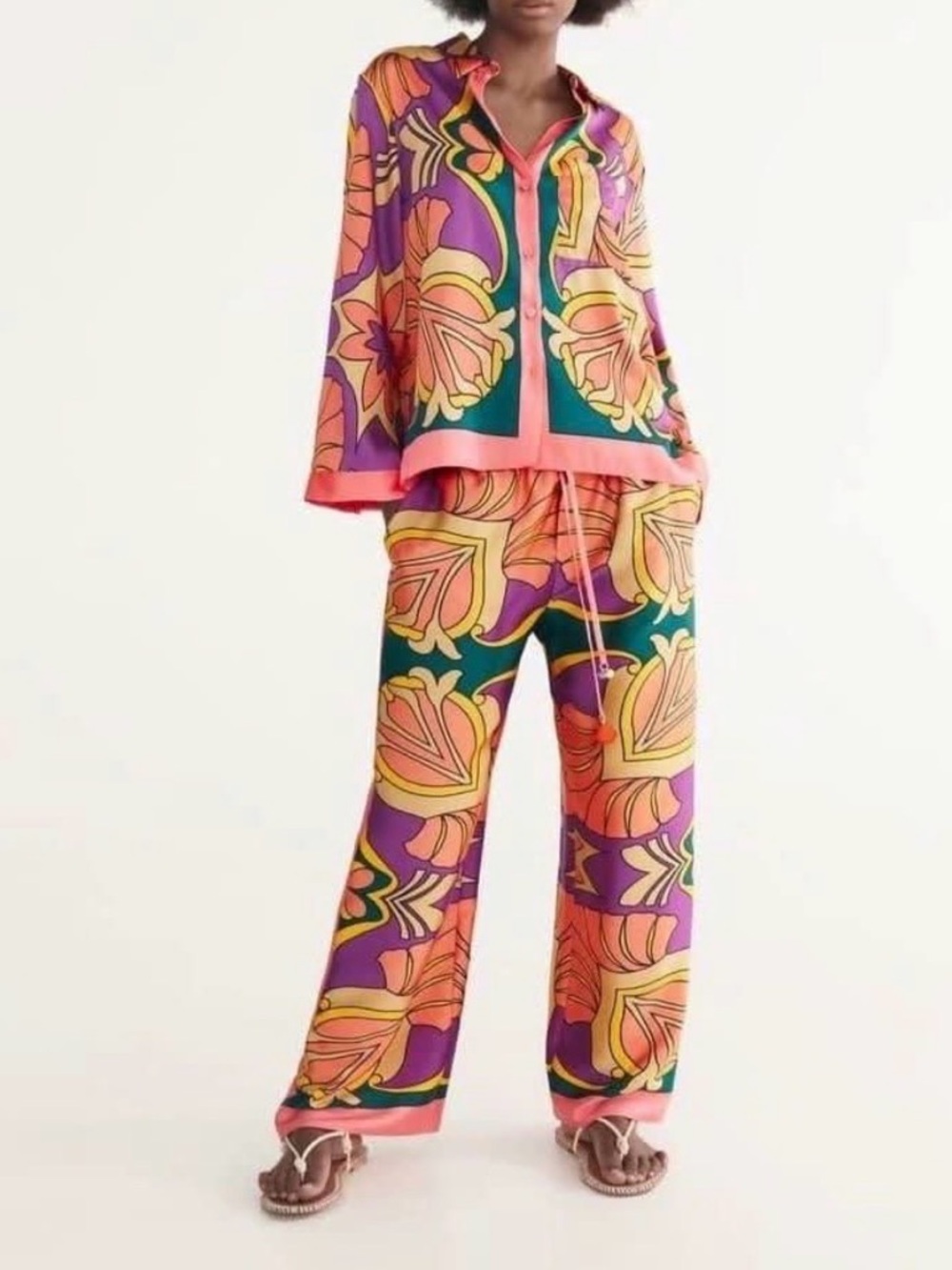 Zara-Vibrant boho Floral Two-Piece Set in Pink, Purple & Green - Picture 4 of 5
